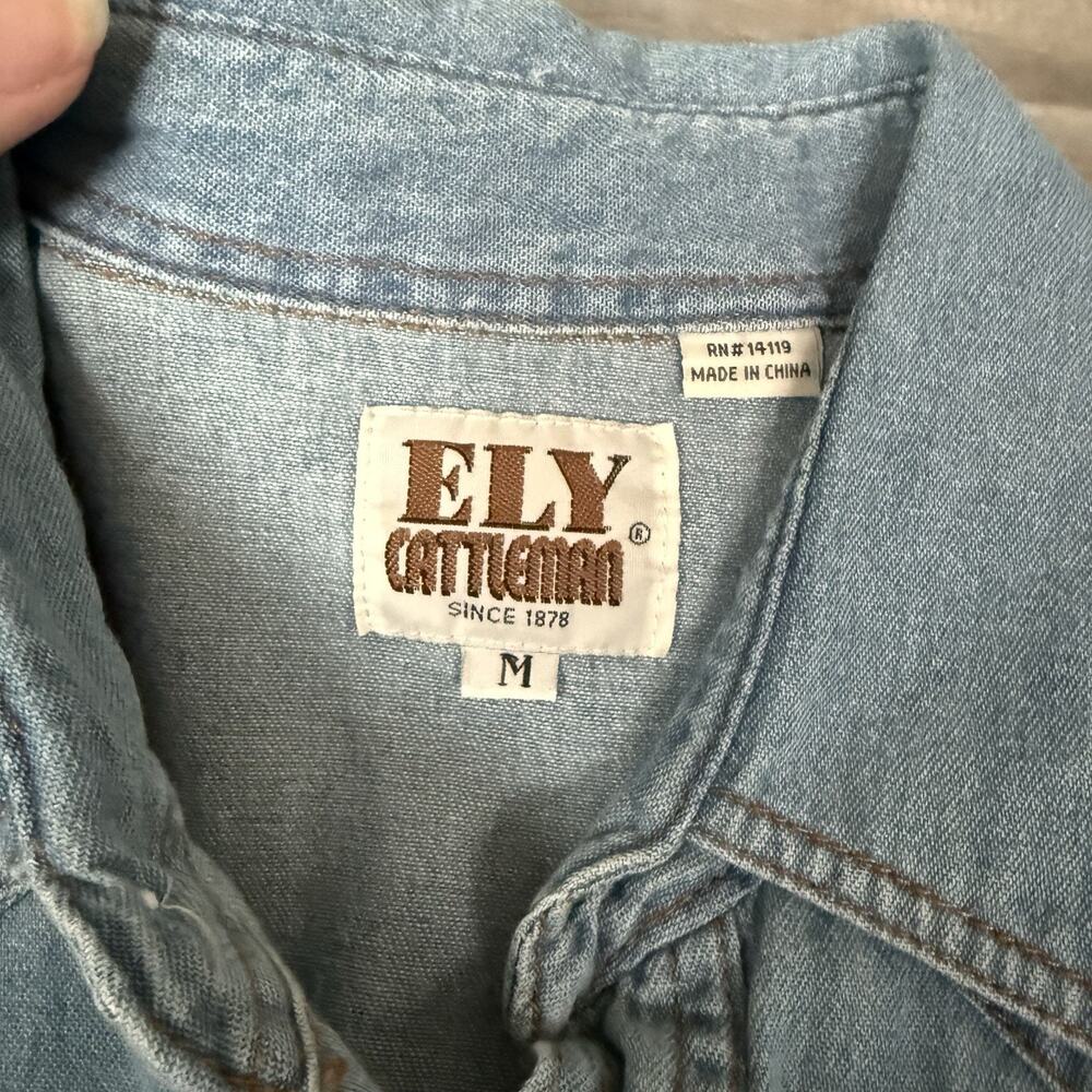 Vtg Ely Cattleman Western Shirt Men Medium Blue Chambray Cowboy Pearl Snap Denim - Picture 4 of 6